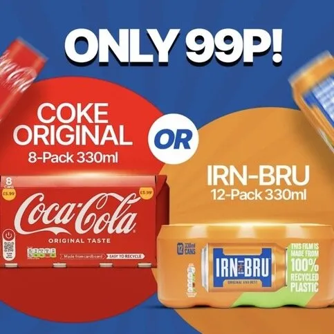 99p - Irn Bru 12x330ml or Coke Original 8x330ml