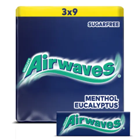Airwaves Menthol & Eucalyptus Sugar Free Chewing Gum Multipack 3 x 9 Pieces