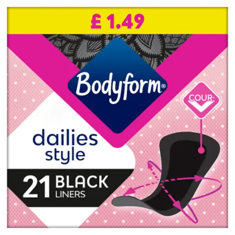 Bodyform Dailies Black Normal Panty Liners 21 pack