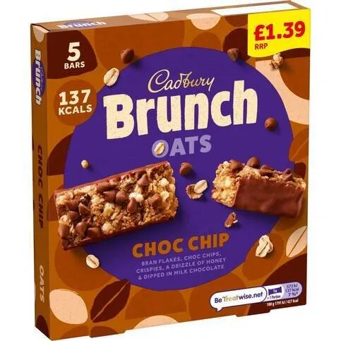 CADBURY BRUNCH CHOC CHIP BARS 5PK PM£1.39 112G