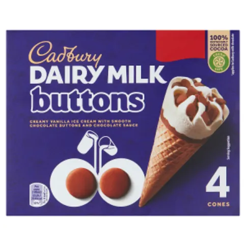 Cadbury Dairy Milk Buttons Cones 4 x 100ml (400ml)