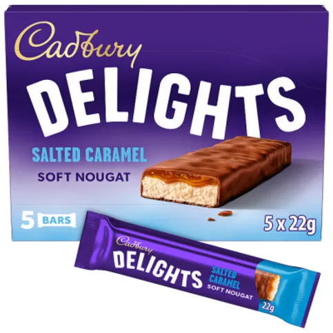Cadbury Delights Soft Nougat Salted Caramel Chocolate Bars 110g