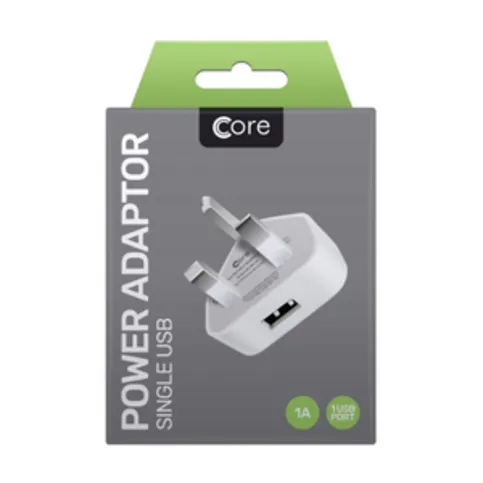 Core Power Adaptor White Single USB