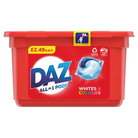 Daz All in 1 Pods Washing Capsules Whites & Colours 12 Washes