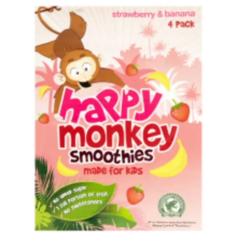 Happy Monkey Smoothies Strawberry & Banana 4 x 180ml
