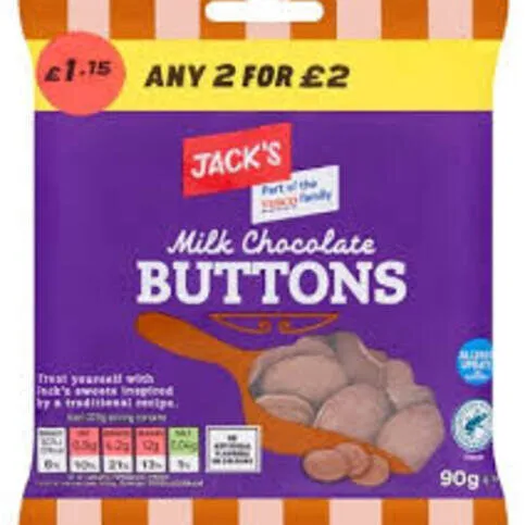 Jacks milk chocolate buttons bag 90g