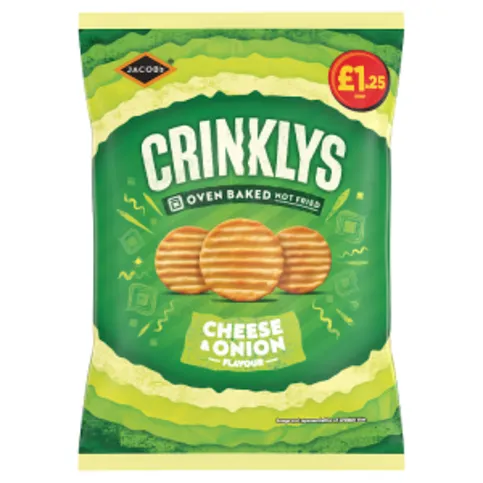 Jacob's Crinklys Cheese & Onion Flavour 90g - Sharing Crisps Bag