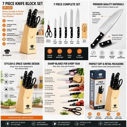 Knife set 7pc Bp wood stand no-626