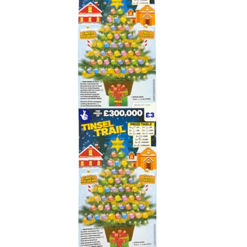 National lottery £3 Tinsel Trail £300,000 scratch card game
