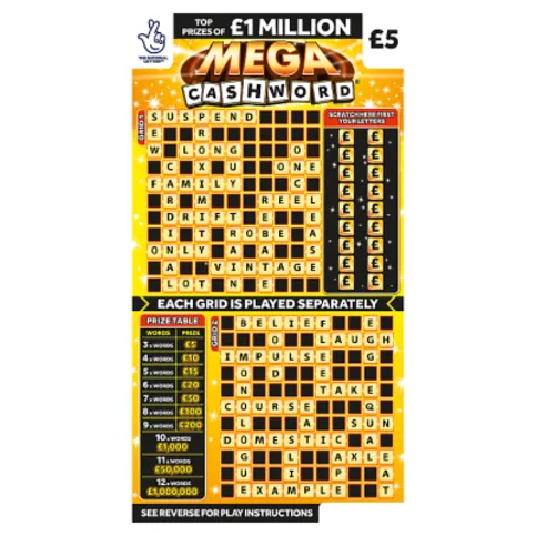 National Lottery £5 £1,000,000 Mega Cashword Scratchcard Game