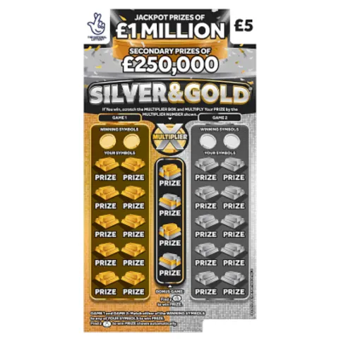 National Lottery £5 £1,000,000 Silver & Gold Scratchcard Game