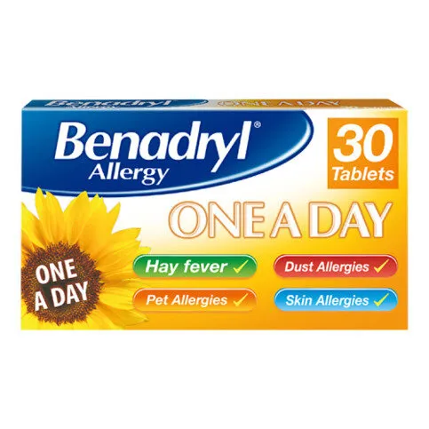 Benadryl Allergy One A Day 10mg Tablets Long-Lasting Relief 30 Tablets