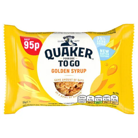 Quaker Porridge To Go Golden Syrup Breakfast Bar 55g