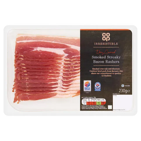 Co-op Irresistible Dry Cured Smoked Streaky Bacon Rashers 230g