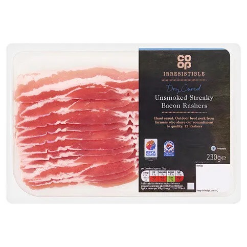 Co-op Irresistible 12 Dry Cured Unsmoked Streaky Bacon Rashers 230g
