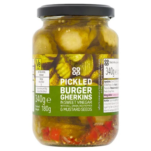 Co-op Pickled Burger Gherkins in Sweet Vinegar 340g