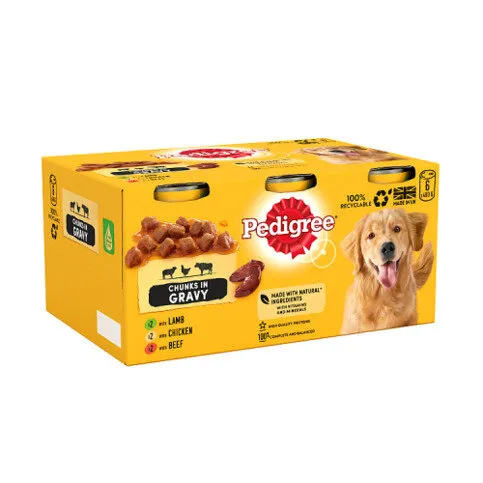 Pedigree Adult Wet Dog Food Tins Mixed in Gravy 6 x 400g