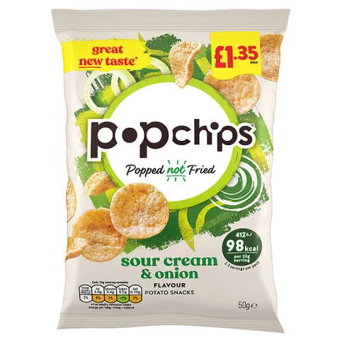 Popchips Sour Cream & Onion Flavour Potato Snacks 50g