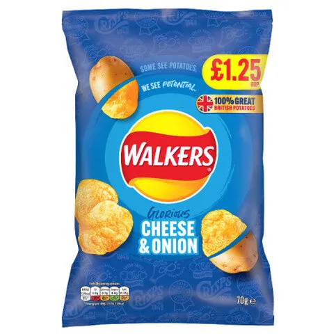 Walkers Cheese & Onion Crisps £1.25 RRP PMP 70g