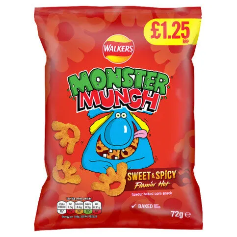 Walkers Monster Munch Sweet & Spicy Snacks £1.25 RRP PMP 72g