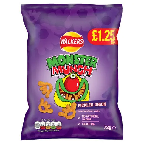 Walkers Monster Munch Pickled Onion Snacks Crisps £1.25 RRP PMP 72g