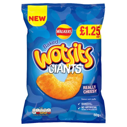 Walkers Wotsits Giants Really Cheesy Snacks Crisps RRP £1.25 PMP 60g