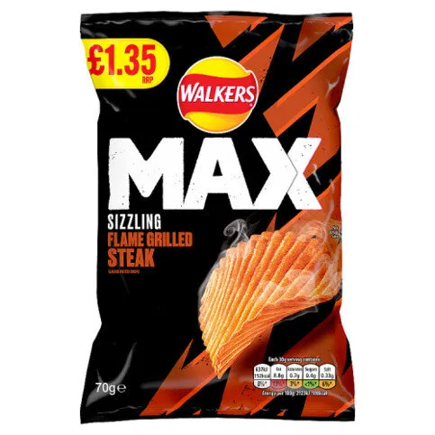 Walkers MAX Flame Grilled Steak Sharing Crisps 70g