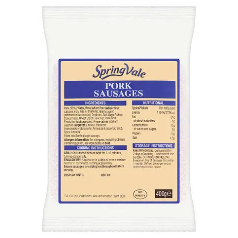 Spring Vale Pork Sausages 400g