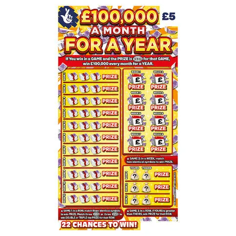 National Lottery £5 £1,200,000 £100,000 A Month For A Year Scratchcard Game