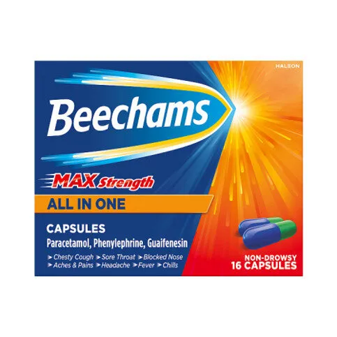 Beechams Max Strength Capsules, Cold & Flu Relief with Paracetamol, 16s
