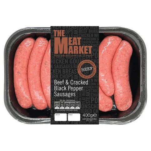THE MEAT MARKET Beef & Cracked Black Pepper Sausages 400g