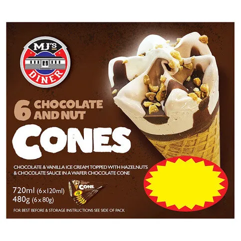 MJ's Diner Chocolate and Nut Cones 6 x 62g (372g)