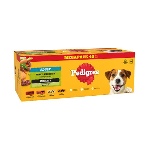 PEDIGREE® Adult Wet Dog Food Mixed in Gravy 40 x 100g Mega Pack Pouch