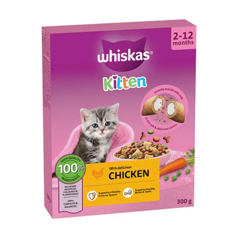 WHISKAS Kitten 2-12 mnths Dry CHICKEN Cat Food 300g