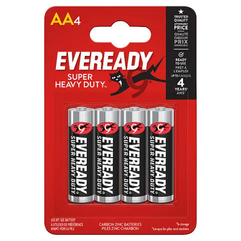 Eveready Super Heavy Duty AA Batteries 4 Pack