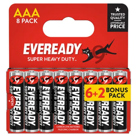 Eveready Super Heavy Duty Carbon Zinc AAA, 8 Pack