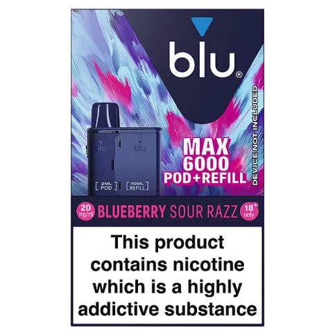 Blu Max 6000 Pod + Refill Blueberry Sour Razz 20mg/ml
