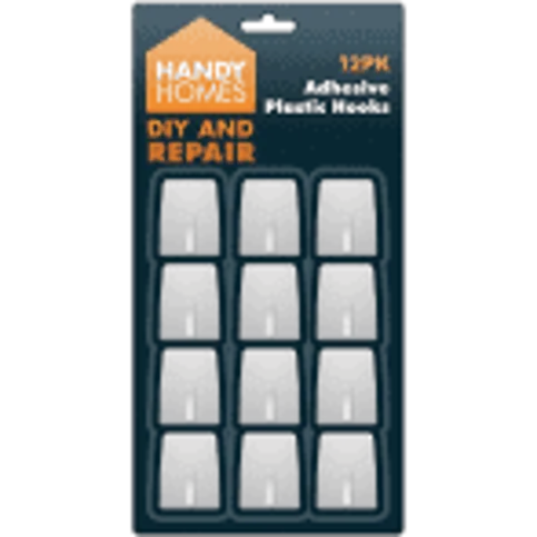 Adhesive Plastic Hooks 12pk
