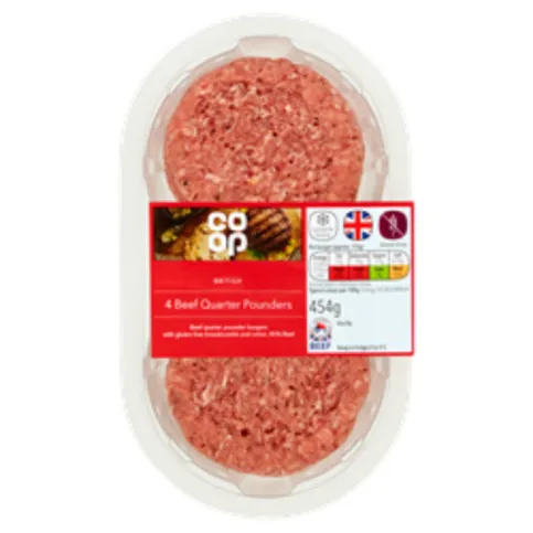 Co-op British Quarter Pounder Burgers 4 Pack 454g