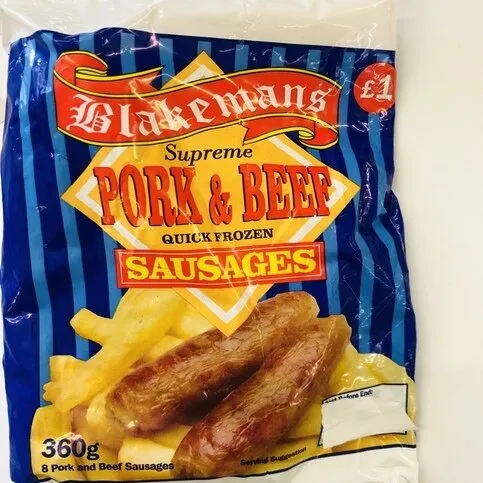 Blakeman's Supreme Quick Frozen Pork & Beef Sausages 8 Pack
