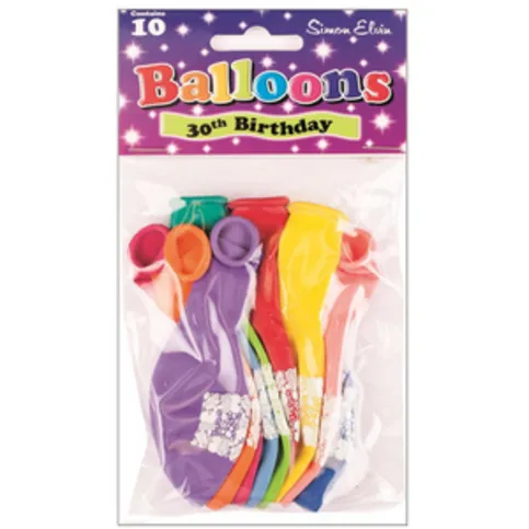 Simon Elvin 30th Birthday Balloons 10 Pack