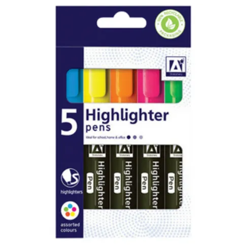 Highlighter Pens Assorted Colours 5 Pack