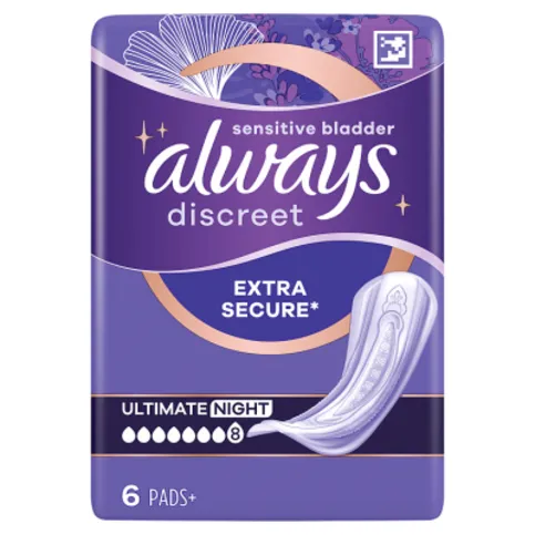 Always Discreet Incontinence Pads Women Ultimate Night 6 Count