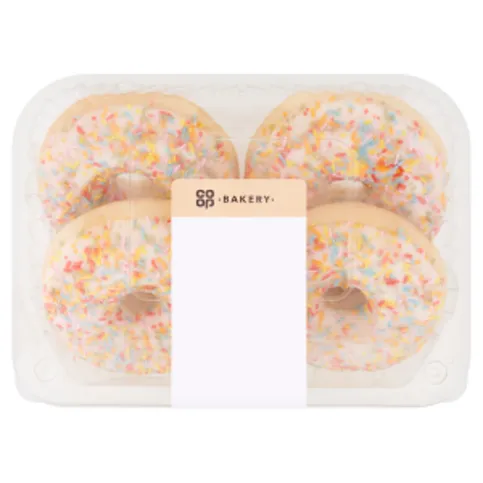 Co-op Bakery 4 White Iced Ring Doughnut