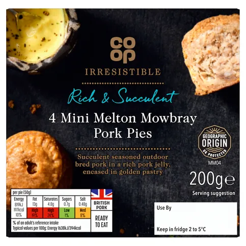 Co-op Irresistible 4 Mini Melton Mowbray Pork Pies 200g