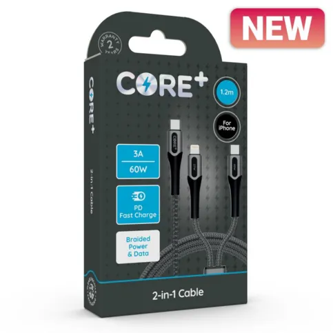 Core 2in1 Braided Black Cable 1.2m
