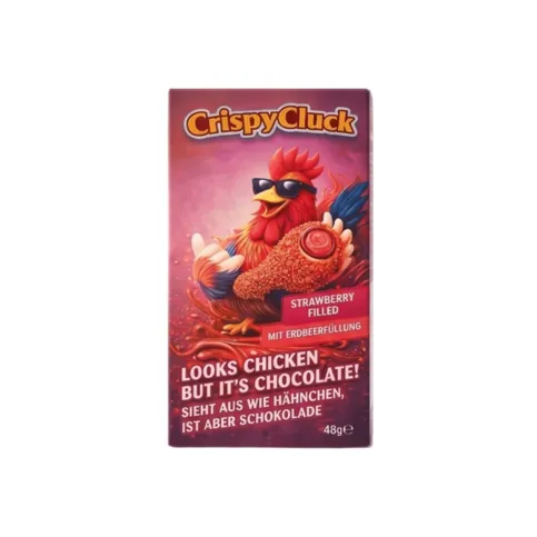 Crispy Cluck Fried Chicken Shaped Milk Chocolate with Strawberry Filling 48g