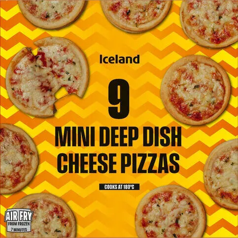 Iceland Deep Dish 9 Mini Cheese Pizzas 234g