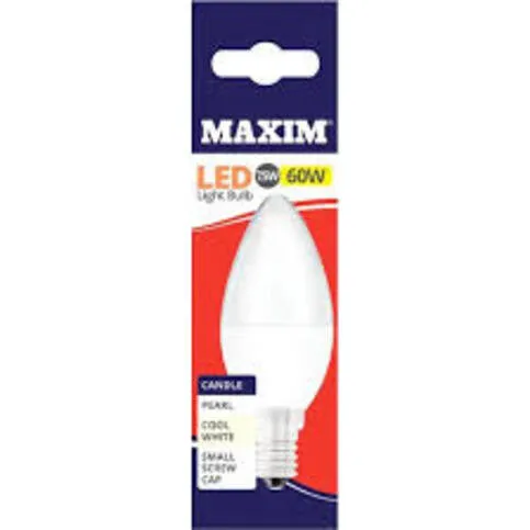 Maxim - LED 7.5W Candle-Shaped with SMALL EDISON SCREW FITTING (cool white light, 60W Equivalent)