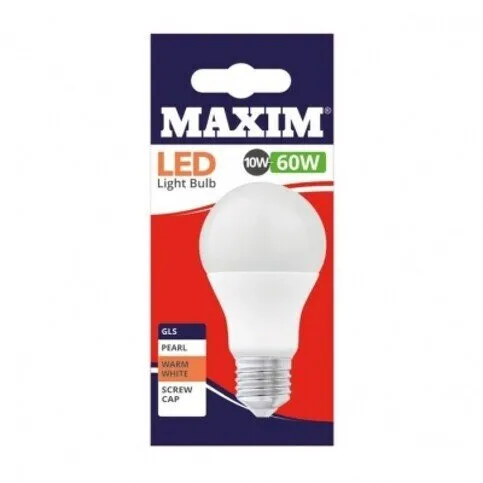 Maxim - LED 10w  with LARGE EDISON SCREW FITTING - Pearl-Shaped  (warm white light, 60w equivalent)